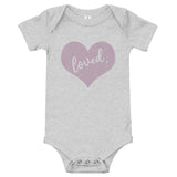 Loved Distressed Purple, Baby Short Sleeve One Piece Bodysuit
