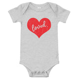 Loved Distressed Red, Baby Short Sleeve One Piece Bodysuit