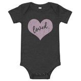 Loved Distressed Purple, Baby Short Sleeve One Piece Bodysuit