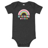 be the change, rainbow, baby bodysuit, onesie, dark grey