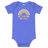 be the change, rainbow, baby bodysuit, onesie, blue