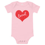 Loved Distressed Red, Baby Short Sleeve One Piece Bodysuit