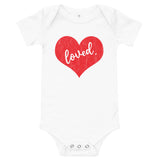 Loved Distressed Red, Baby Short Sleeve One Piece Bodysuit
