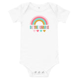 be the change, rainbow, baby bodysuit, onesie, white