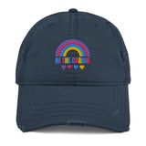 Be the change, rainbow, distressed dad hat, navy