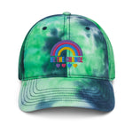 Be the change, rainbow, tie dye hat, blue and green