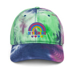Be the change, rainbow, tie dye hat, purple and green