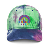 Be the change, rainbow, tie dye hat, purple and green