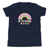 be the change, rainbow, kids tshirt, navy
