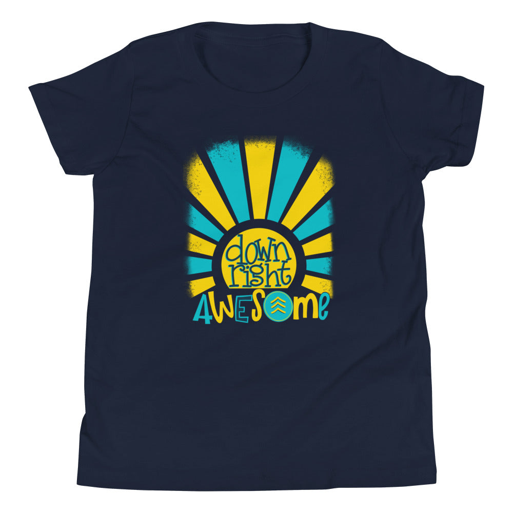 Down Syndrome Awareness Shirt - 'Down Right Amazing' Women's Tee With Yellow & Blue Ribbon, Navy Blue - View #3