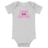 Strong Like A Girl Pink, Baby Short Sleeve One Piece Bodysuit