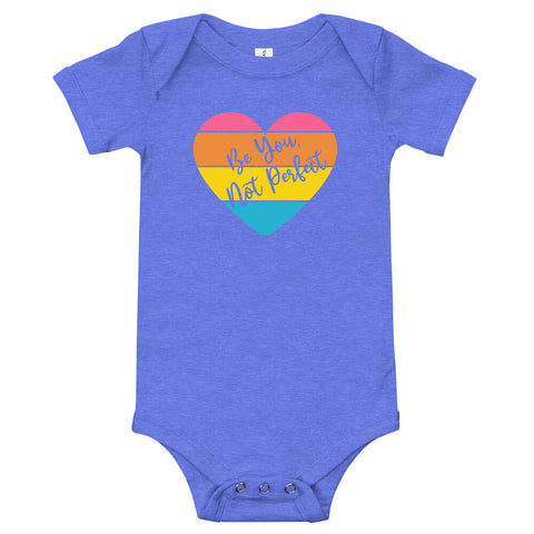 Be You Not Perfect, Retro Heart, Baby Onesie, Baby Bodysuit, Blue