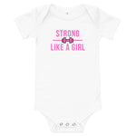 Strong Like A Girl Pink, Baby Short Sleeve One Piece Bodysuit