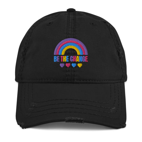 Be the change, rainbow, distressed dad hat, black