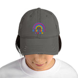 Be the change, rainbow, distressed dad hat, grey