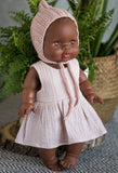 Dusty Rose Doll Dress and Handknit Hat/Bonnet (FR)