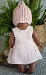 Dusty Rose Doll Dress and Handknit Hat/Bonnet