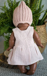 Dusty Rose Doll Dress and Handknit Hat/Bonnet (FR)