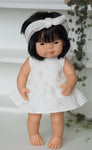 White Pattern Doll Dress with Underpants and Headband