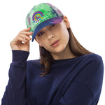 Be the change, rainbow, tie dye hat, purple and green