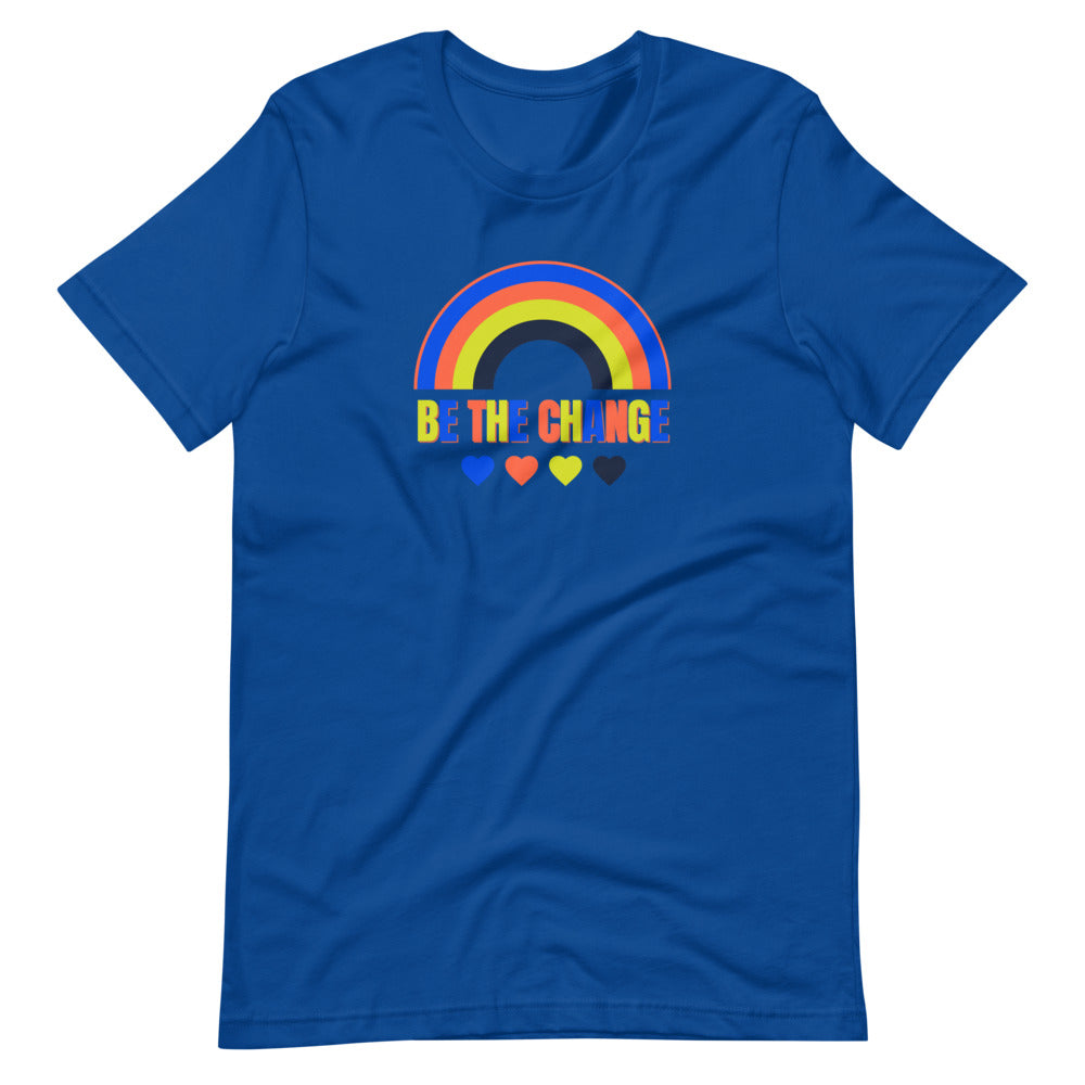 Be The Change, Blue Rainbow, Short-Sleeve Unisex T-Shirt – For Kids By Kids