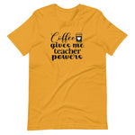 Coffee gives me teacher powers, back to school, teacher shirt, mustard