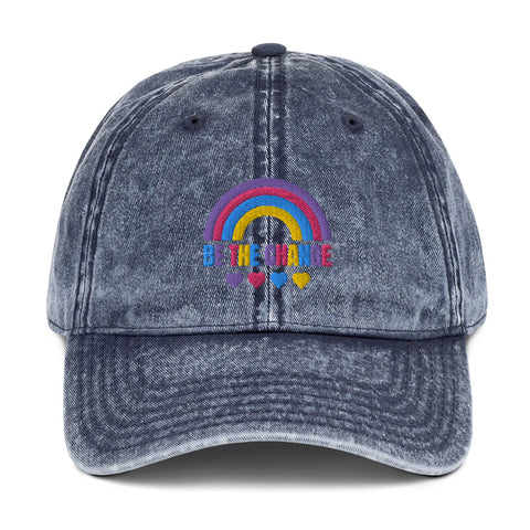 be the change, rainbow, vintage hat, blue